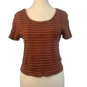 American Eagle Crop T-shirt Women's M Orange/Black/White Short Sleeve Scoop Neck